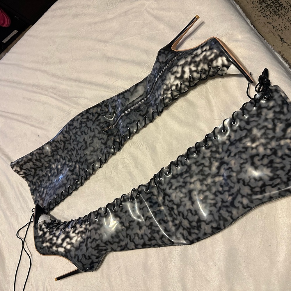 Black & Grey Tie Up Thigh Boots